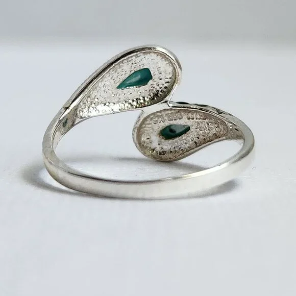 1990's Signed 925 Silver Classic Turquoise & Marcasite Ring Size 7 - Picture 4 of 12
